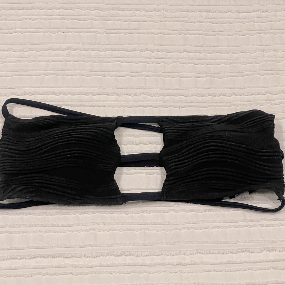 Black Textured Print Bandeau Padded Bikini Top, SZ Medium